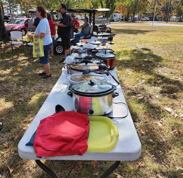 chili cook-off contest with crock pots on a table