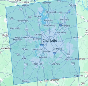 image of area around Charlotte North Carolina where Mothership Roofing services residential roofing