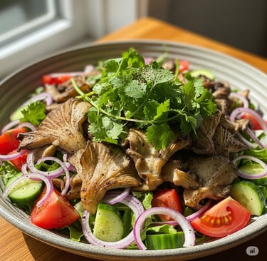 Hari Dhaniya Oyster Mushroom Salad (Fresh Herb Mushroom Salad)