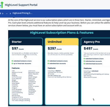 a website page with a list of high - level subscribed pricing