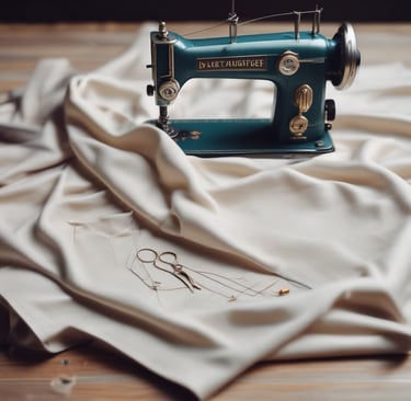 a sewing machine sitting on a table with a cloth