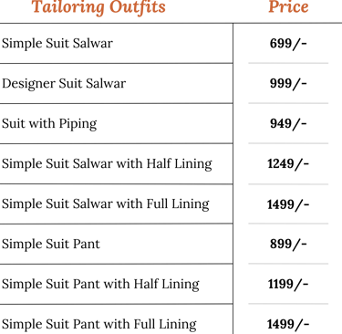 Tailoring Outfit price