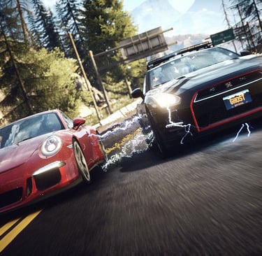 Imagem de um Porsche e um Nissan GTR no jogo Need for Speed Rivals