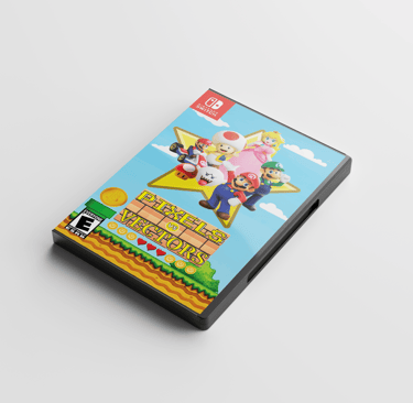 Nintendo Switch game case for 'Pixels vs Vectors' with a colorful cover and Mario-style characters.
