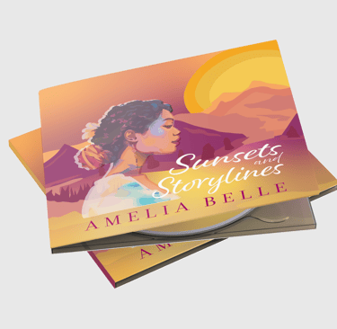 CD album cover by Amelia Belle, featuring warm tones and a scenic portrait