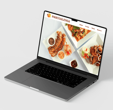 Pascualenia restaurant website displayed on a laptop screen, featuring Filipino dishes.