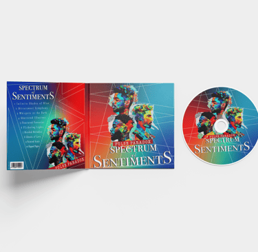 CD album design for 'Spectrum of Sentiments', featuring bold gradients & fragment portraits