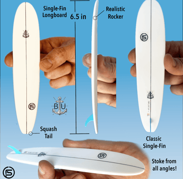 BU Single Fin Long Board Finger Surfboard