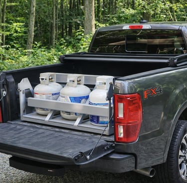 Truck with propane tank transport system and tanks