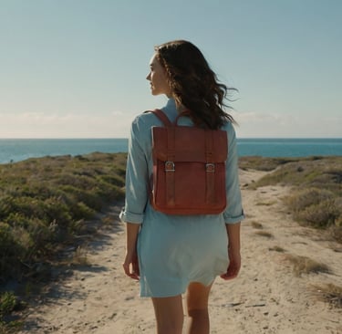 a woman walking down a path with a backpack