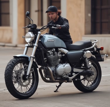 um homem segurando uma moto
