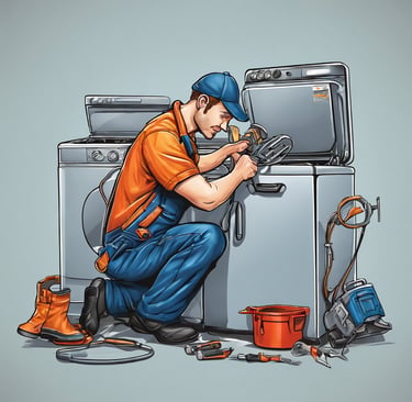 appliance repair technician working on dryer