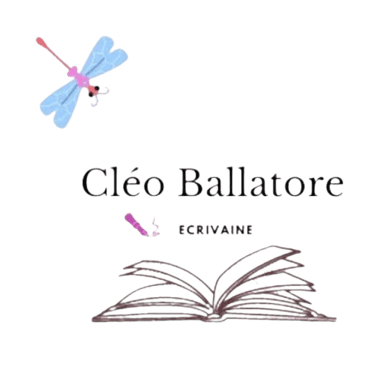Logo de Cléo Ballatore, écrivaine - une libellule avec un livre ouvert.