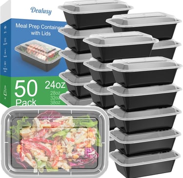 50 Pack (100-Piece) 24 oz Meal Prep Containers Reusable with Lids, Sturdy Leakproof & Food Safe