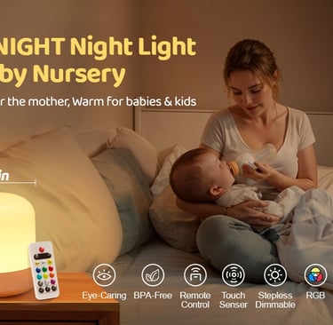 Mother feeding baby with night light