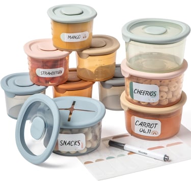 Silicone Baby Food Containers | 8oz/4 oz Baby Food Storage Jars with Airtight Lids and A Snack Cup L