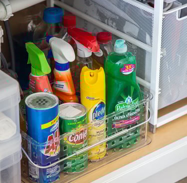 cleaning supplies under sink