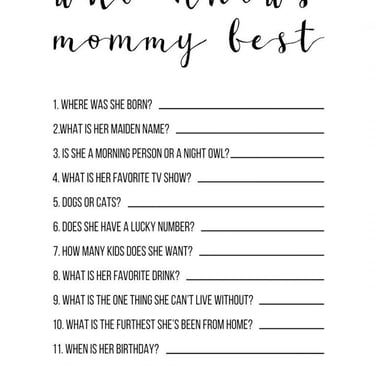 who knows Mommy best checklist