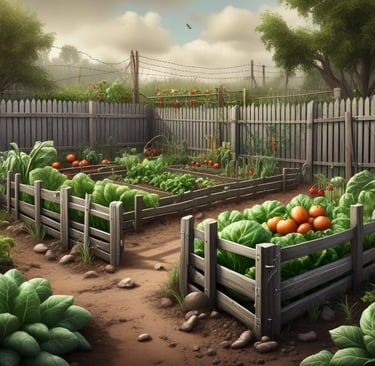 a beautiful garden surrounded by a picket fence