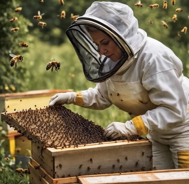 beekeeper maintaining her apiary