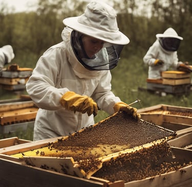beekeeper tending her hives