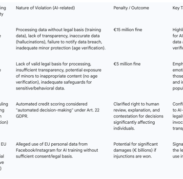 Table 4: Notable GDPR Enforcement Actions Involving AI (2023-2025)
