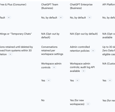 Table 1: OpenAI Service Tiers and Data Handling Policies