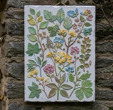 a painting of a flower on a stone wall