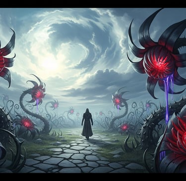 a man standing in front of a giant flower garden
