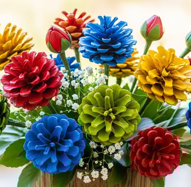 do it yourseld  pine cone flowers in a vase on a table