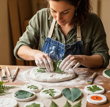 a woman in a green apron and aprons is making a clay potted with