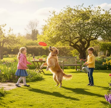a dog and a girl playing frisbee golf