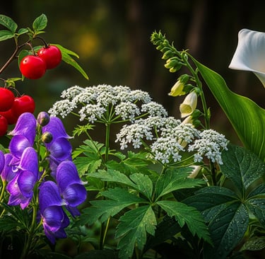 a bunch of deadly flowers that are in the middle of a garden