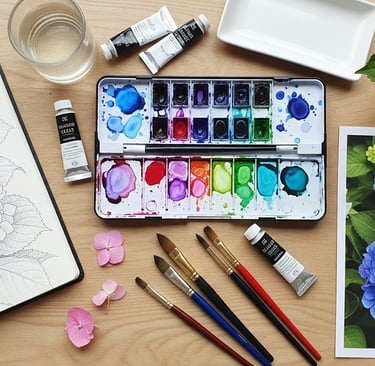 a bunch of flowers and a vase with watercolors