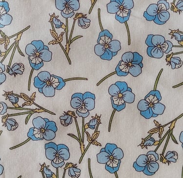 a close up of a blue flowered fabric