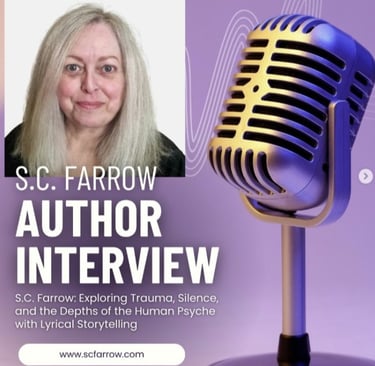 a woman with a microphone and a microphone in front of a purple background with a