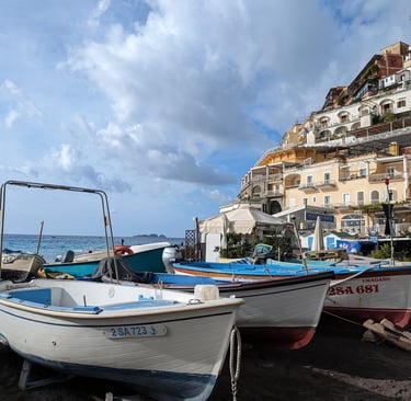 Mediterranean coast with boats and houses