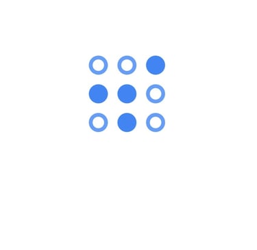 a blue and white logo with circles of circles