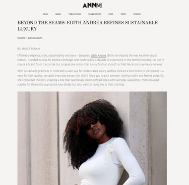 Edith Andrea, sustainable luxury fashion designer.