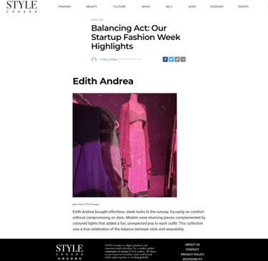 Highlights from Startup Fashion Week featuring the balanced style and wearability of Edith Andrea's fashion.