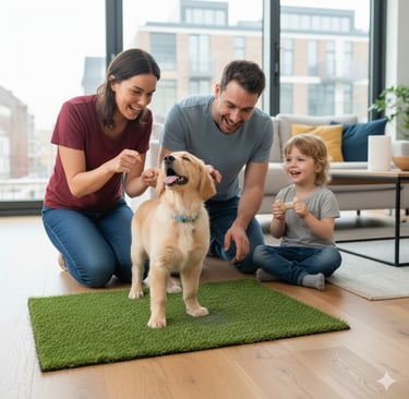 a man and woman petting a dog