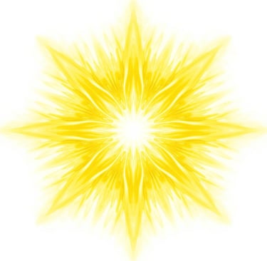 Vibrant yellow sunburst mandala art with a glowing center on a white background.