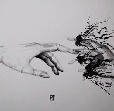 a drawing of the creation of Adam