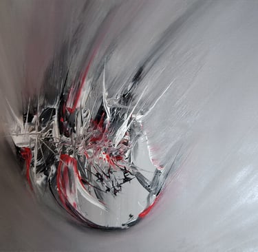 a painting of a squabble with a red and white background