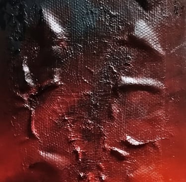 a painting of a red and black painting of a tree