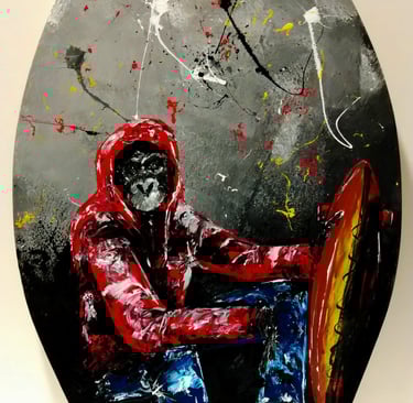 a painting of a monkey in a red jacket