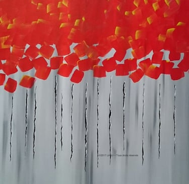 a painting of a red and yellow flower