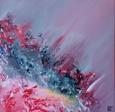 a painting of a red and white painting