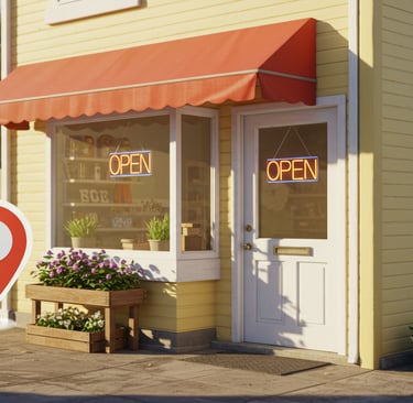 image of a small storefront with Google Maps pin icon