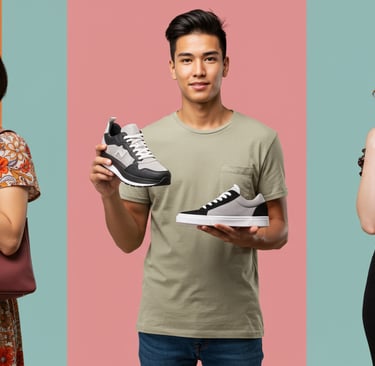 a mosaic of three customers showcasing products